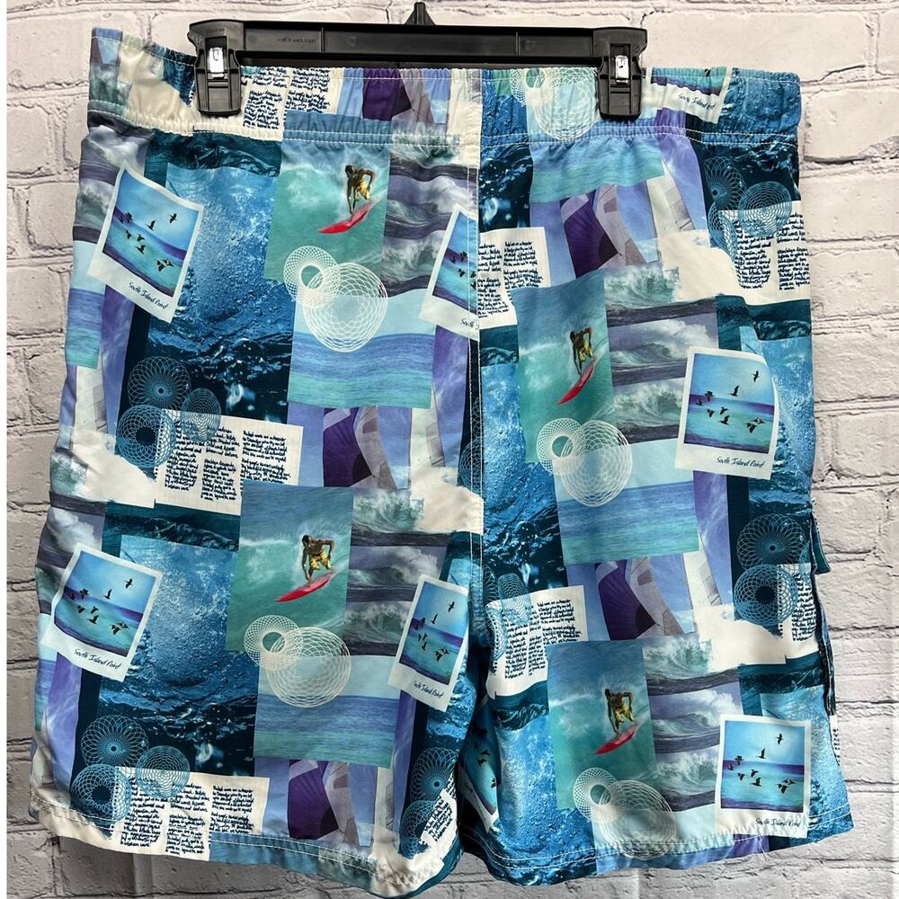 Vintage Nautica Surf  Board Men Size L Blue Spelled Letters Swim Beach Shorts